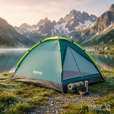 Двуместна лека къмпинг палатка с комарник и чанта за пренасяне, 205x145x100см, снимка 2 - Палатки - 54203287