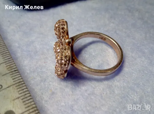 КРАСИВ ПОЗЛАТЕН СРЕБЪРЕН ПРЪСТЕН ПЕПЕРУДА СРЕБРО 925 с ДЕБЕЛА ЖЪЛТА ПОЗЛАТА и ИСКРЯЩИ ЦИРКОНИ 48355, снимка 3 - Пръстени - 50417455