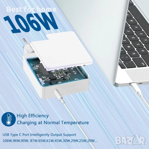 100 W USB C бързо зарядно устройство, съвместимо с Mac Book Pro 16 15 14 инча, съвместимо с Mac Book, снимка 6 - Оригинални зарядни - 53523691