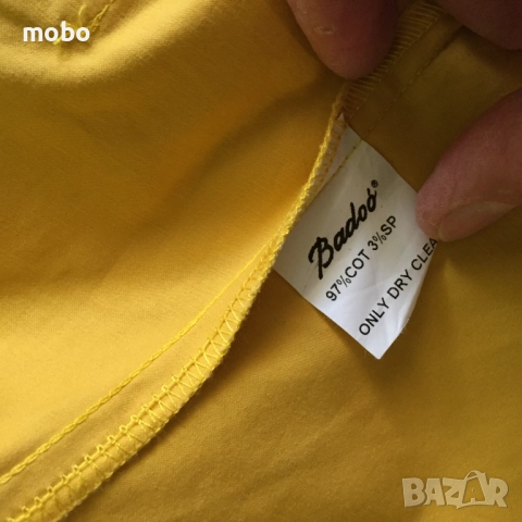 Дамско  пролетно- есенно сако, размер 42, марка Badoo, цвят – жълт, с черен кант,  закопчаване- с ко, снимка 4 - Сака - 51987601