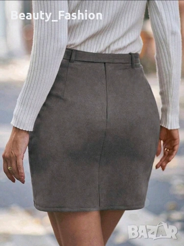 Дамски велурени поли в два цвята - кафяв и сив, снимка 2 - Поли - 54072822