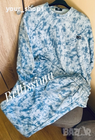 Дамски екип Alo в синьо варен памук с нежни камъчета , снимка 1