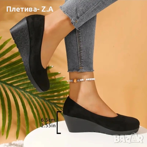 Елегантни дамски обувки тип slip-on с платформа – черни