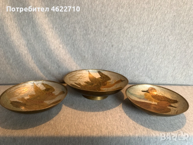 Месингови емайлирана купи  с рисувани патици , снимка 3 - Антикварни и старинни предмети - 53584121