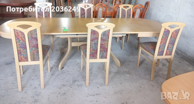 Комплект масивна разтегателна маса с 6 стола и много нива на разтягане- Автомат, снимка 2 - Маси - 52791051