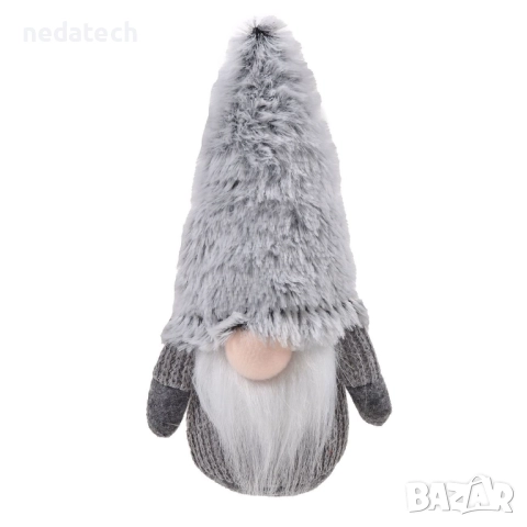 Гном със сива пухкава шапка, 31 cm, сив