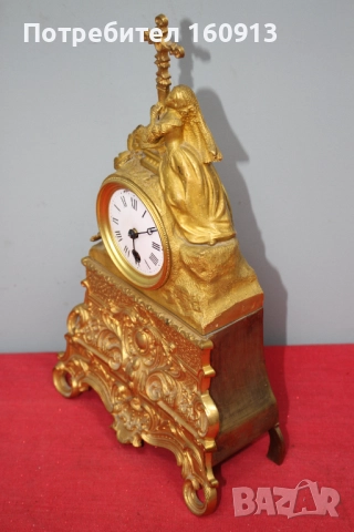 Позлатен бронз каминен часовник фигура жена религиозен кръст, снимка 15 - Антикварни и старинни предмети - 51451984