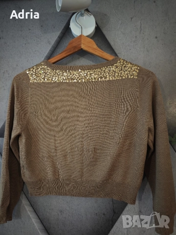 Кафява жилетка Guess с пайети/S, снимка 3 - Жилетки - 52486215