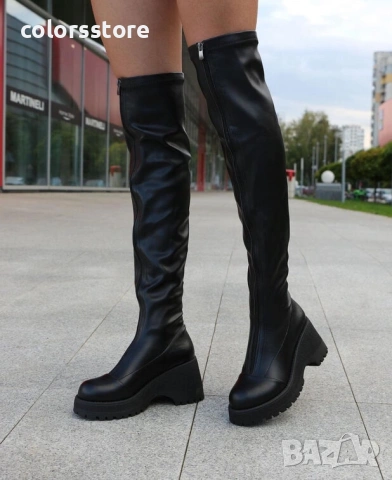 Чизми на платформа - черна кожа - BSK1 