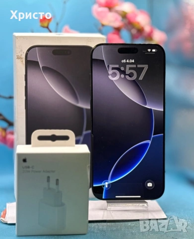 ГАРАНЦИОНЕН!!! Apple iPhone 16 Pro Max, 256GB, 5G, Black Titanium + подарък адаптер Apple 