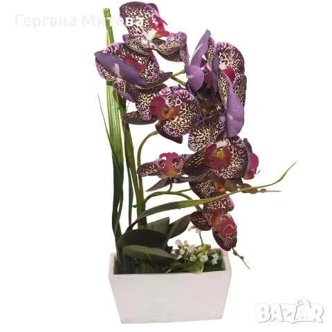 Изкуствена орхидея в бяла кашпа, 4 цвята, снимка 3 - Стайни растения - 53807053