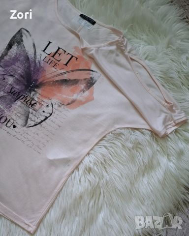 СУПЕРТЪНИЧКА и МНОГО ЛЕКА блуза с отворени рамене в блед розов цвят , снимка 7 - Тениски - 46412434