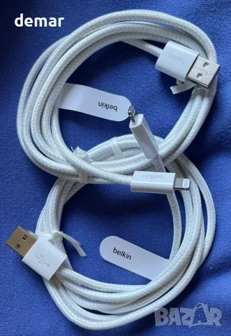 2 броя Belkin плетен USB-A към Lightning кабел 1,5 м - мек, гъвкав кабел за бързо зареждане, бели, снимка 8 - Аксесоари за Apple - 50422965