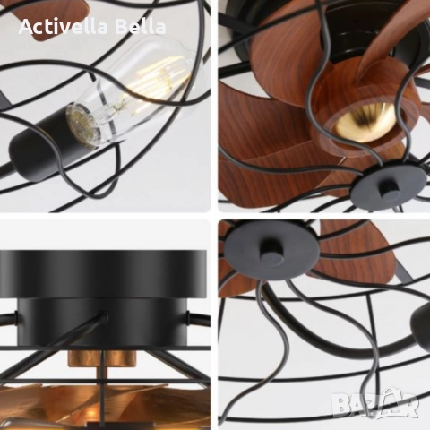 Вентилатор за таван с LED осветление, 50 см – индустриален стил, енергоспестяващ DC мотор, 6 ск, снимка 4 - Вентилатори - 52523914