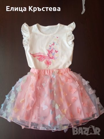 Ефектна поличка с 3D дизайн на пеперуди и блузка с пепрудки, снимка 5 - Детски комплекти - 45466261