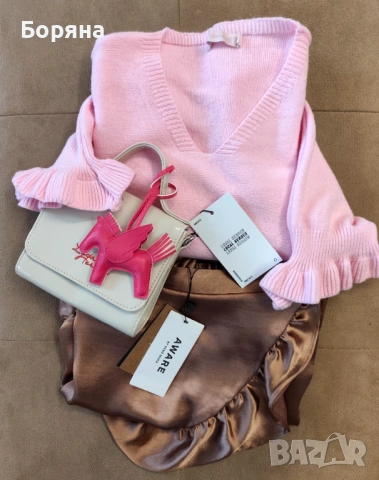 Moondust розов пролетен пуловер с къдричка, снимка 2 - Блузи с дълъг ръкав и пуловери - 54080160