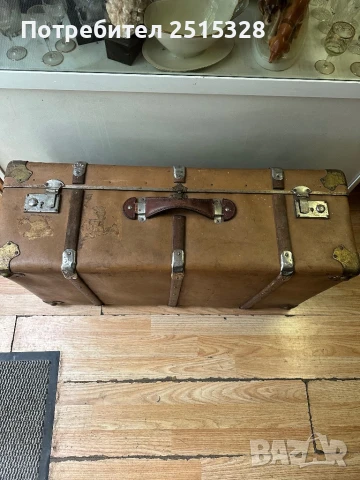 голям стар антикварен куфар над 100 годишен, снимка 4 - Антикварни и старинни предмети - 50471414