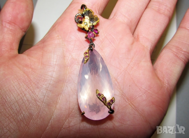 925 сребърно колие с розов кварц 50 карата, снимка 3 - Колиета, медальони, синджири - 52886149