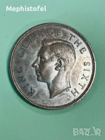 1 крона (Crown) 1949 г, Нова Зеландия - сребърна монета, рядка, снимка 4 - Нумизматика и бонистика - 50387026