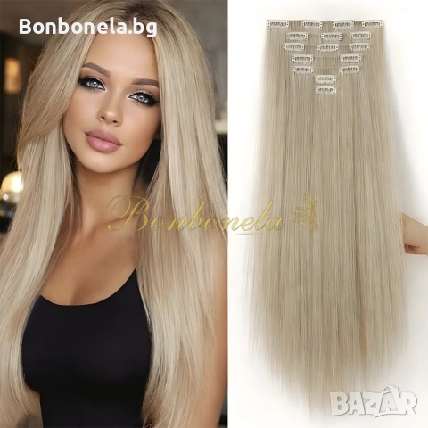 Екстеншън с клипс / треса / 7 реда треси с клипси / Удължение за Коса, снимка 13 - Аксесоари за коса - 53032248