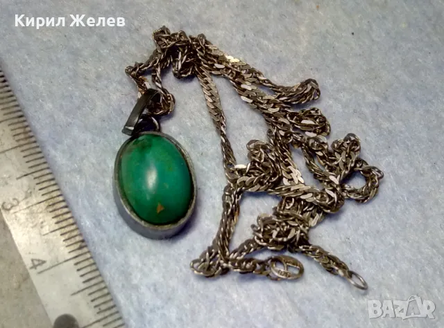 СТАРИНЕН СРЕБЪРЕН РЕТРО ПЕНДАНТ с НАТУРАЛЕН ЗЕЛЕН НЕФРИТ и СРЕБЪРНА ВЕРИЖКА МАРКОВО СРЕБРО 975 43300, снимка 8 - Антикварни и старинни предмети - 49917719