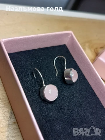 ръчно изработени сребърни обеци с медальон и розов кварц, снимка 2 - Обеци - 50641500