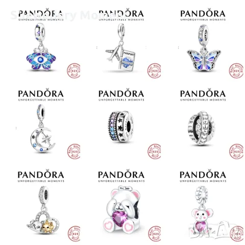 Сребърен талисман висулка 925 Pandora Sparkling Butterfly , снимка 5 - Гривни - 46857590