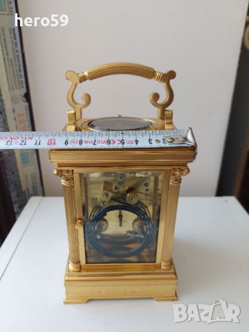 Френски бронзов каретен часовник-репетир/French Carriage Clock with Repeater/14 days, снимка 10 - Стенни часовници - 45285325