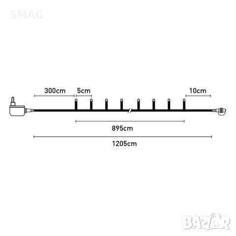 180 LED лампички, 12,05 м - топло бяло S_1170051, снимка 3 - Лед осветление - 48240110