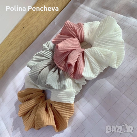 Скрънчита за коса - сатен, снимка 11 - Аксесоари за коса - 53356323