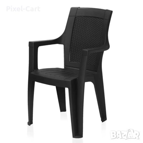 Градински стол с плътен гръб - черен, снимка 2 - Столове - 46389658