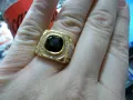 Изключително красив мъжки пръстен неръждаема стомана 316L с черен камък златен златист цвят !, снимка 2