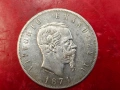 Италия 5 лири 1874 сребърна монета , снимка 1