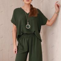 Дамски комплект с колие блуза + панталон, 4цвята , снимка 10 - Комплекти - 45553977