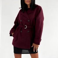 Велурено палто в бордо  , снимка 1 - Палта, манта - 45535867