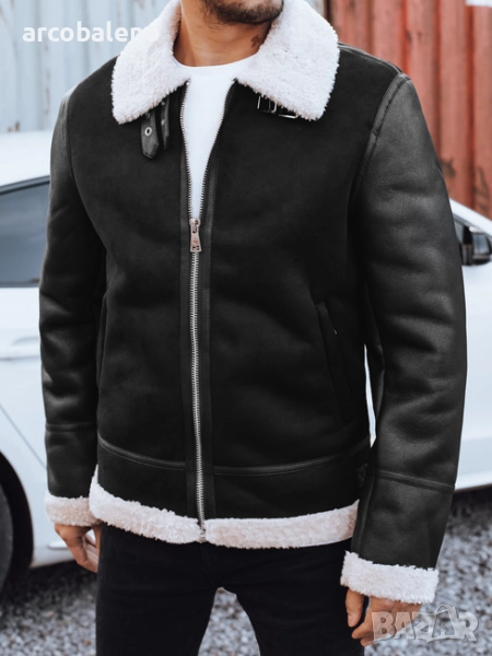 Мъжко черно зимно кожено яке, снимка 1