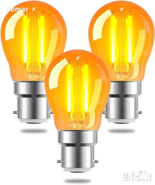 TobeBright 2.5W B22 LED оранжева декоративна крушка с нажежаема жичка, кехлибарено топло бяло, 3 бр., снимка 1