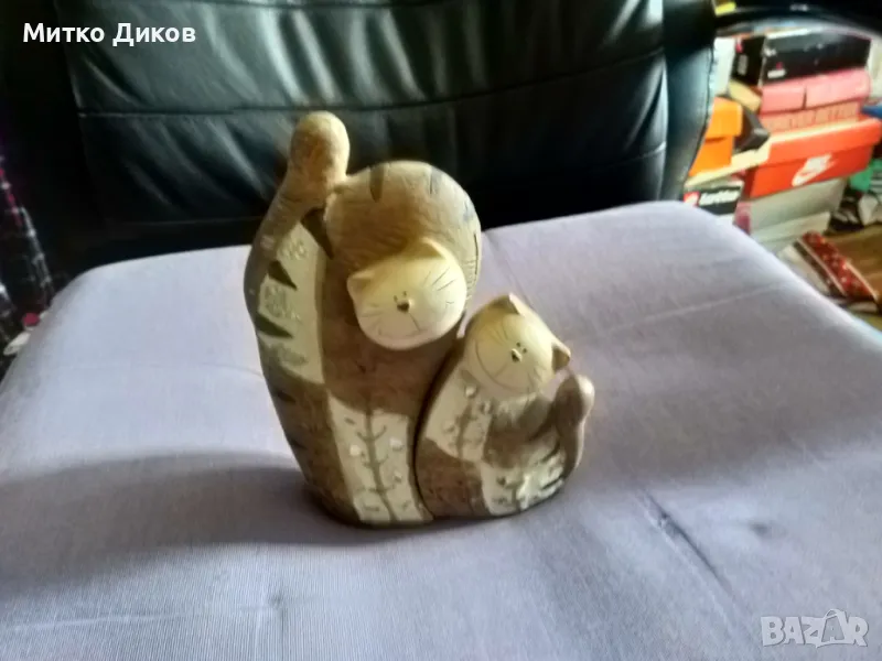 Дървени котета два броя за украса 16 и 11 см отлични, снимка 1