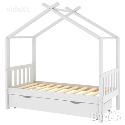 vidaXL Рамка за детско легло с чекмедже, бяла, бор масив, 80x160 см（SKU:322149, снимка 1
