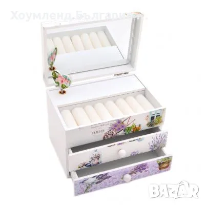 Музикална дървена кутийка за бижута с чекмеджета и огледало, снимка 1