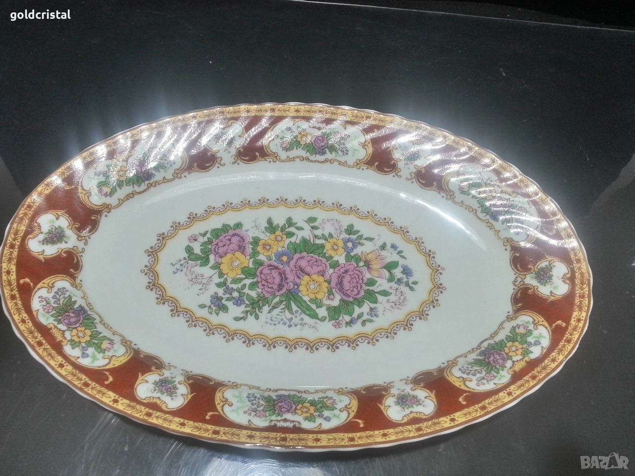 Стар български порцелан плато елипса , снимка 1