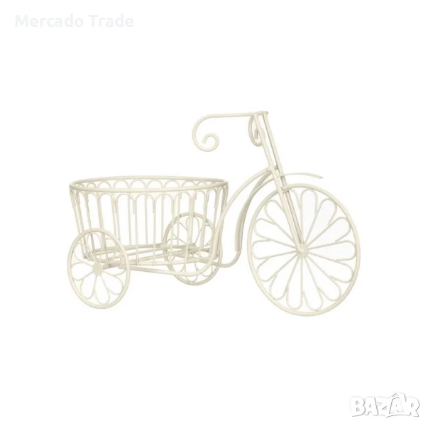 Декоративна поставка Mercado Trade, За саксия, Велосипед, Бял, снимка 1