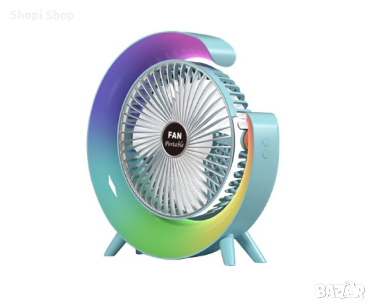 Мини настолен вентилатор с многоцветно осветление, RGB LED, USB, презареждащ се, снимка 1