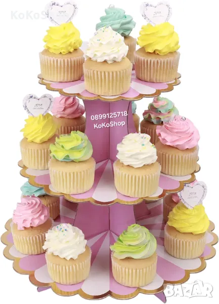Триетажна поставка за кексчета и десерти/Парти поставка за кексчета/Триетажна поставка за мъфини, снимка 1