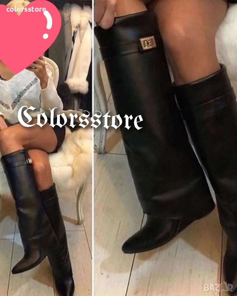 Ботуши на платформа - черна кожа - K-40, снимка 1