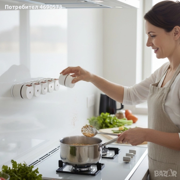 Магнитни стъклени буркани за подправки 6 броя – Стилен комплект за подредена кухня, снимка 1