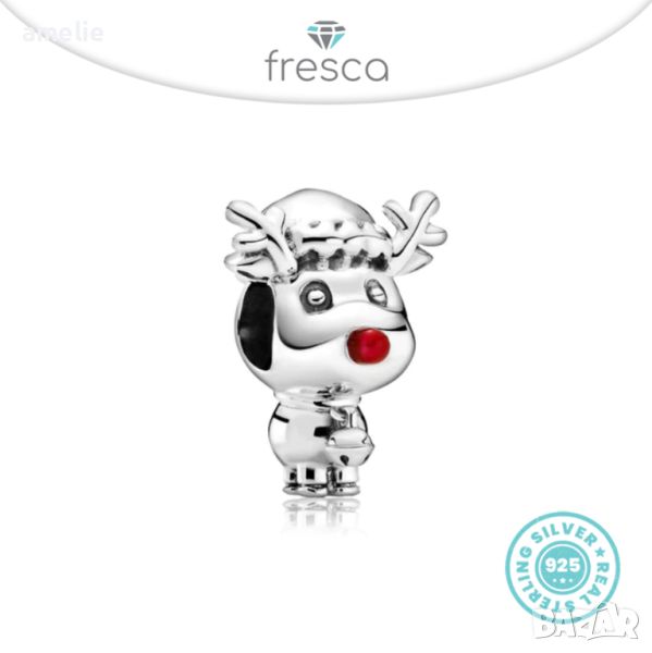 Талисман Коледни Fresca по модел тип Пандора сребро 925 Pandora Little Reindeer. Колекция Amélie, снимка 1