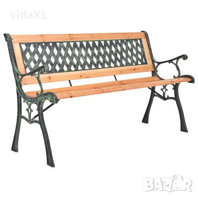 vidaXL Градинска пейка, 116 см, чугун и масивна ела(SKU:319572, снимка 1