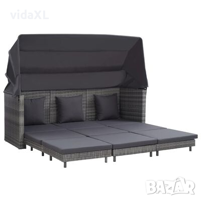 vidaXL Разтегателен 3-местен диван с навес, полиратан, сив（SKU:46077, снимка 1