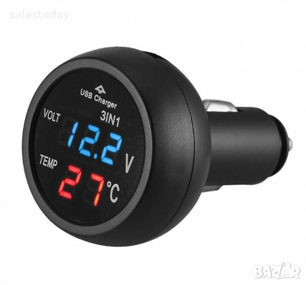 Волтметър  зарядно за кола, термометър за кола, 2.1А, снимка 1